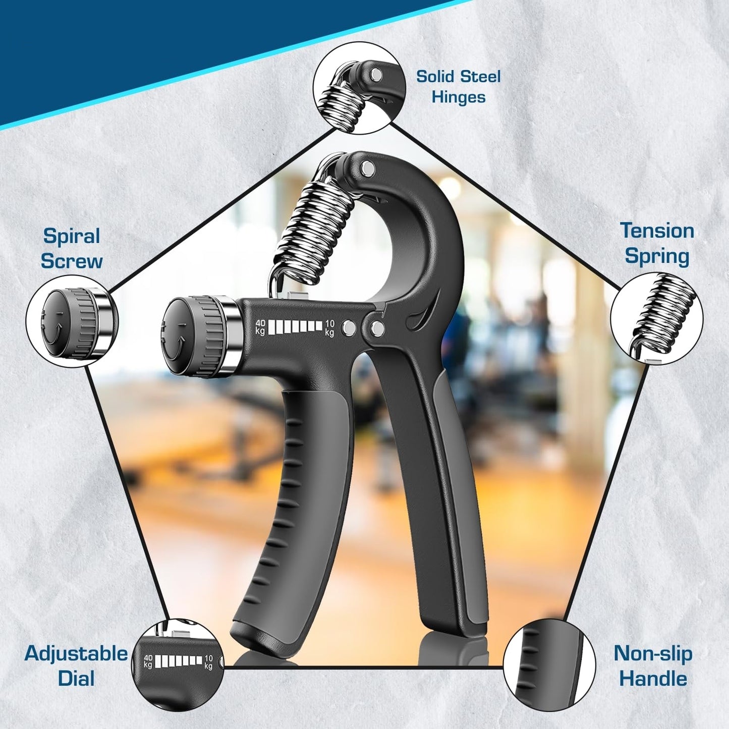Premium Hand Grip Strengthener, Hand Exerciser Adjustable Resistance 10 To 60Kg, Grip Strength Trainer, Hand Gripper, Forearm Workout Training Equipment for Injury Recovery Athletes (Black)