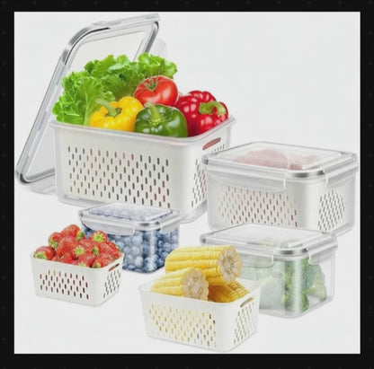 Refrigerator Storage Containers Boxes with Airtight Lid/Kitchen Fridge Organizers for Fruits & Vegetables Pack of 4